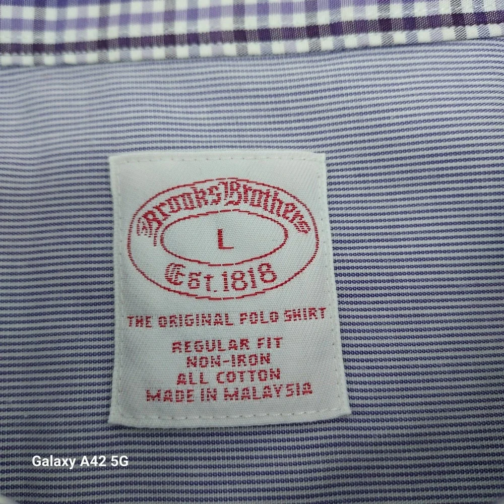 Brooks Brothers Mens Regular Fit Non-Iron Gingham Check Shirt Purple White Large